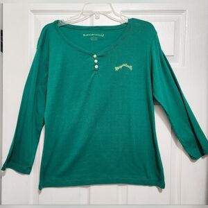 Margaritaville Women's Long Sleeve Henley V-Neck Green Shirt Large NWOT